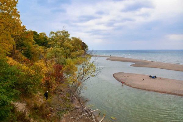 People picnicking on Great Lakes sandbar