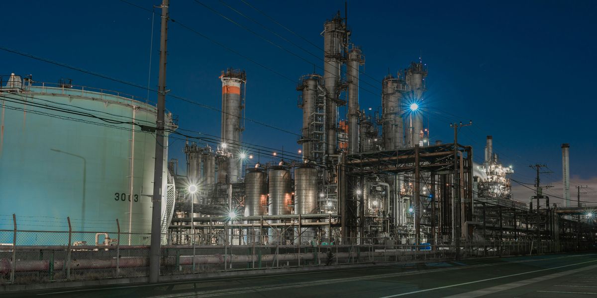 Petrochemical factory at night.