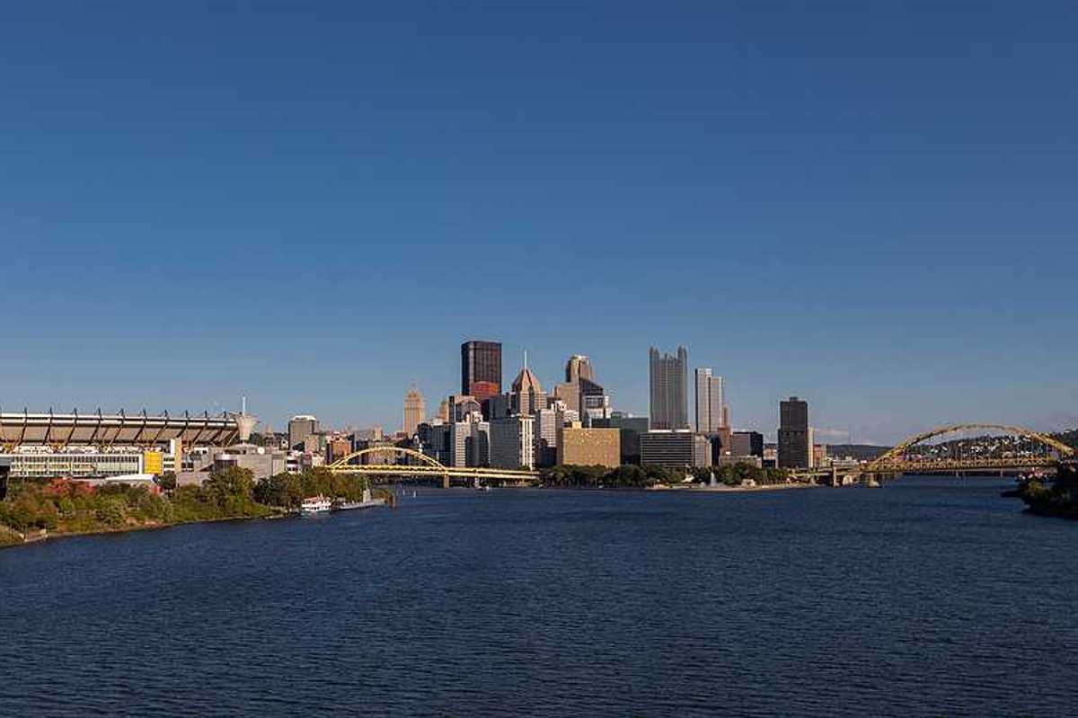Pittsburgh city skyline with the Allegheny River in the foreground