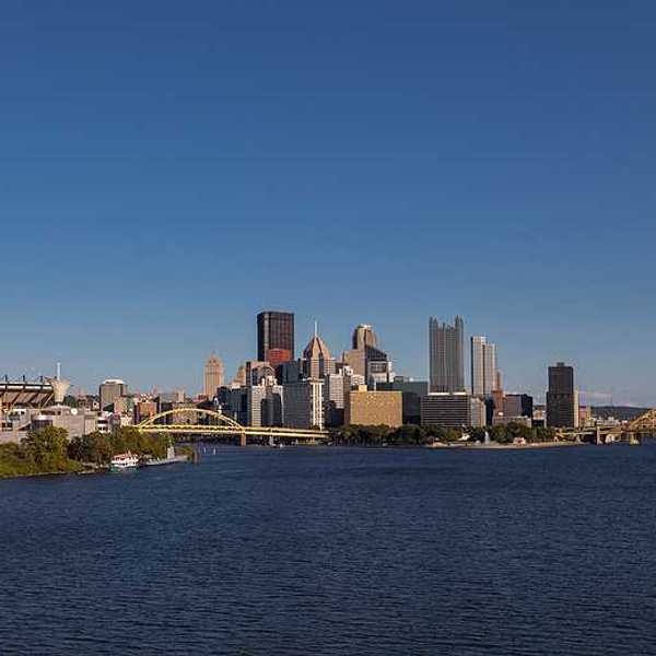 Pittsburgh city skyline with the Allegheny River in the foreground