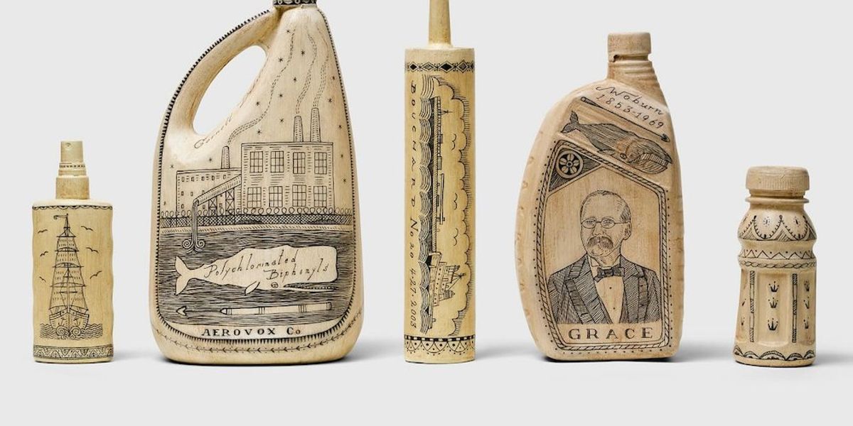 plastic pollution scrimshaw art