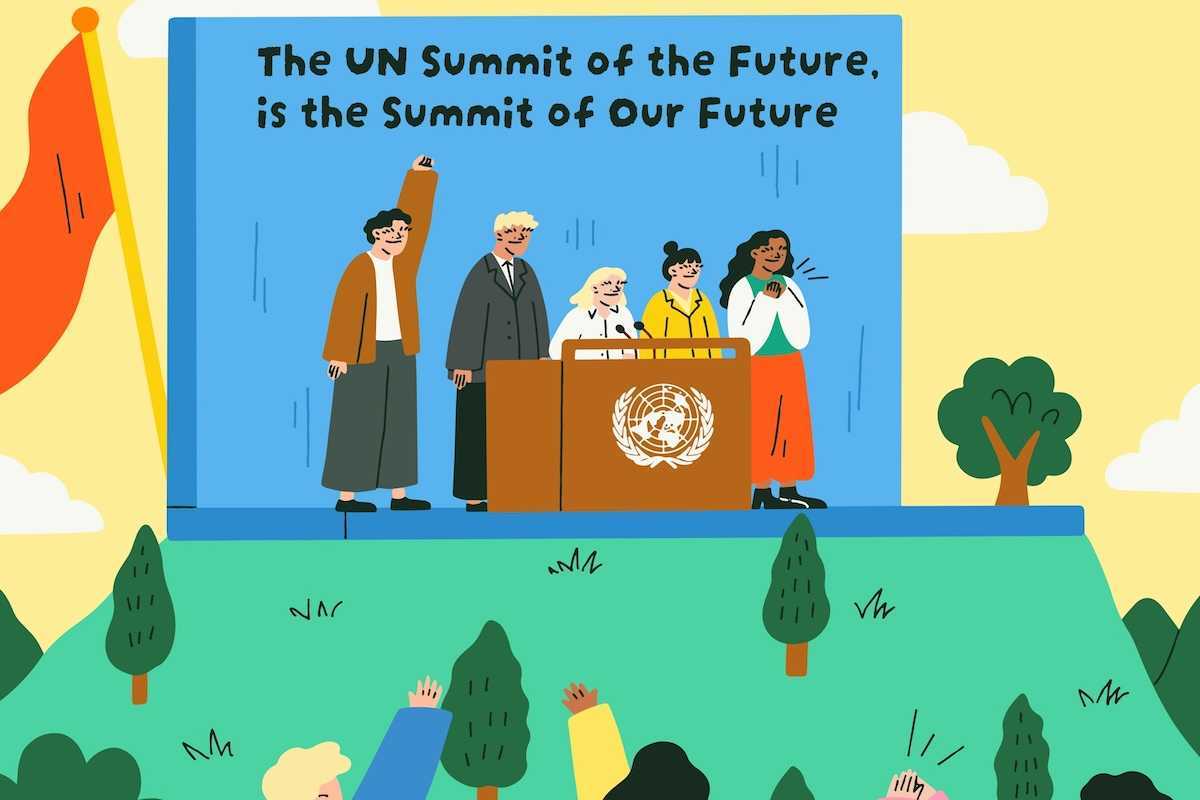 Poster reads "The UN Summit of the Future is the Summit of Our Future