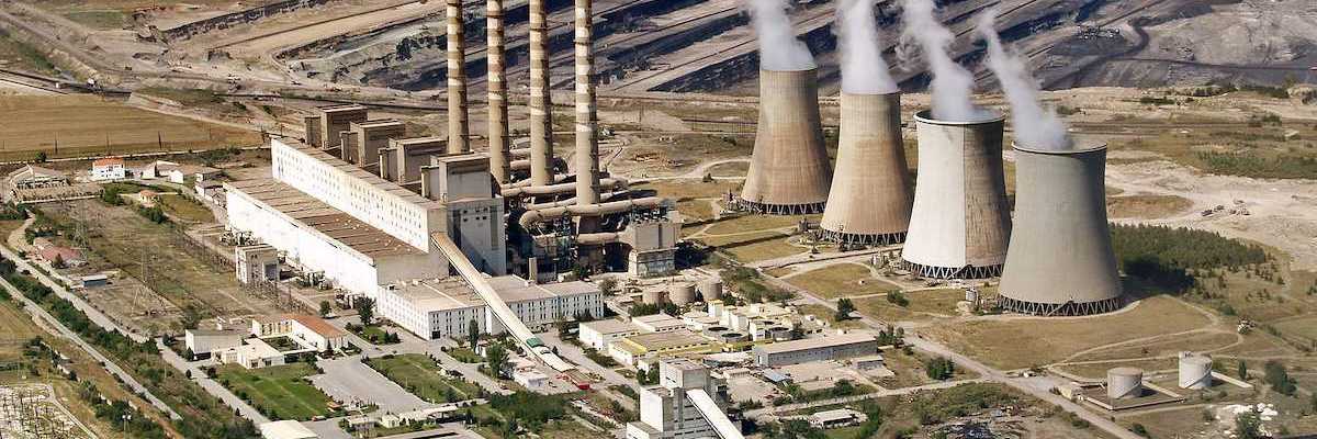 Power plant and surface coal mine aerial view