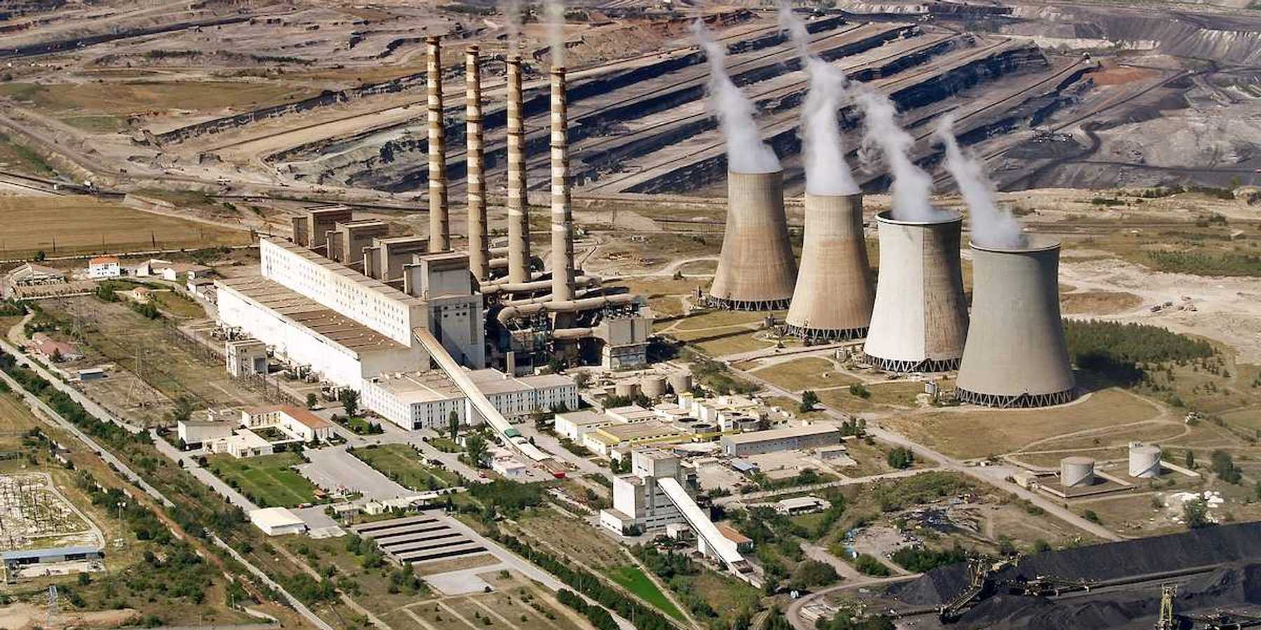 Power plant and surface coal mine aerial view