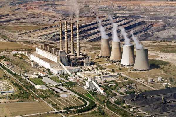 Power plant and surface coal mine aerial view