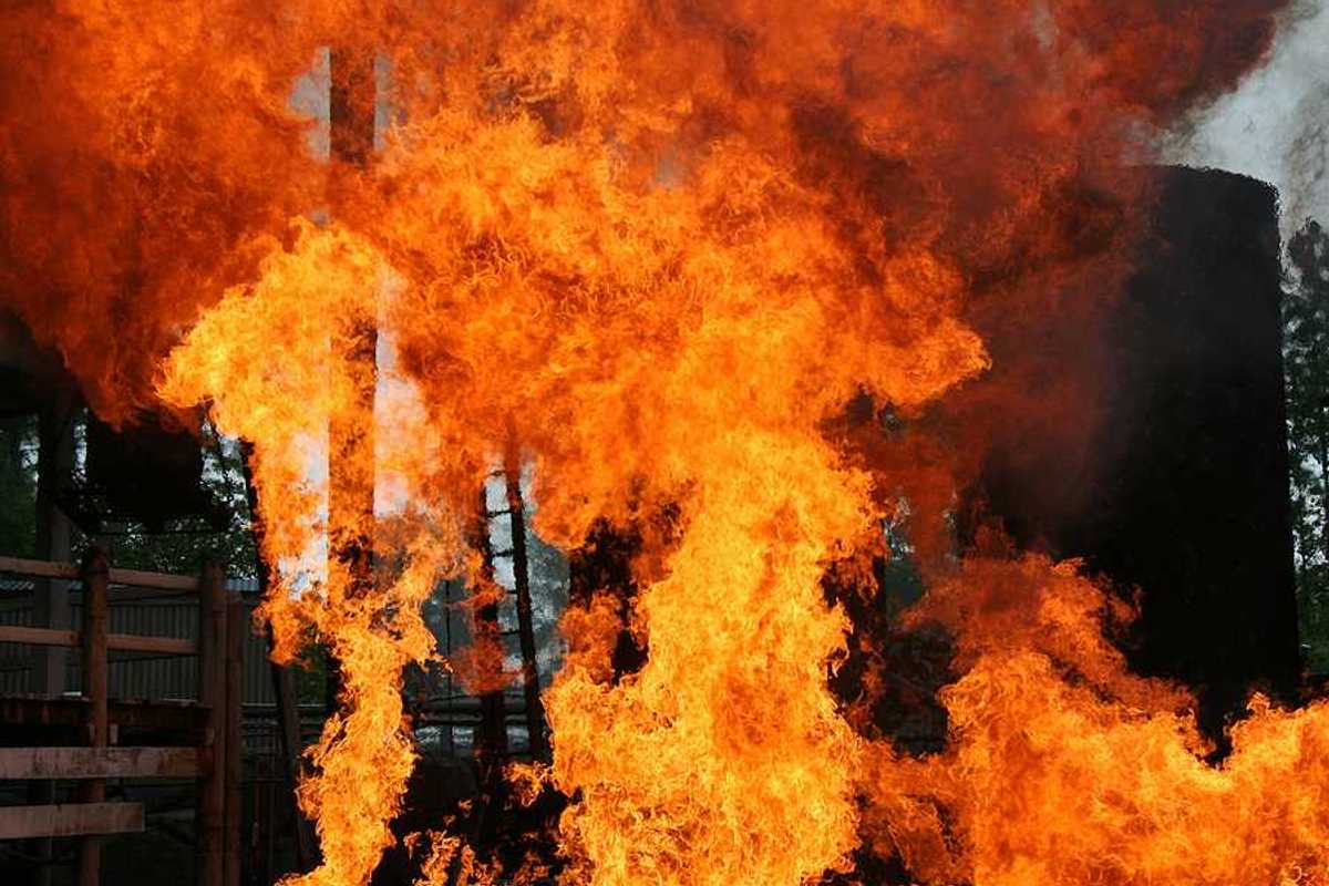 Refinery explosion and subsequent fire