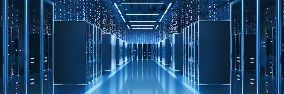 Rendered image representative of the internal electronics of a commercial data center