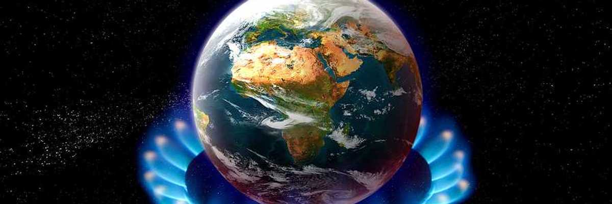 Rendering of planet earth over heated on flames