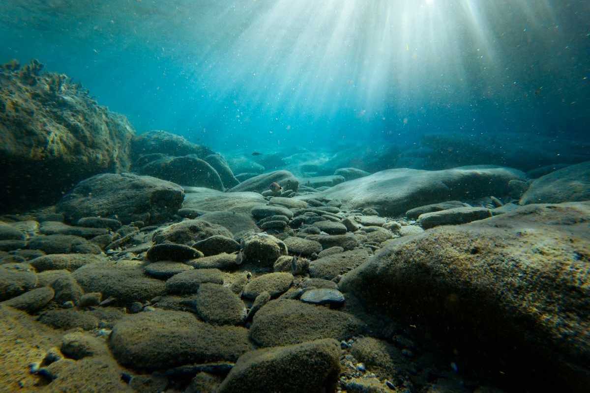 Rocky ocean floor with light coming from above.