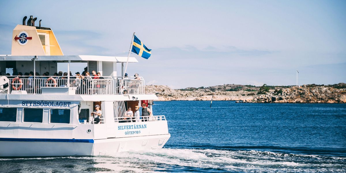 Scandinavian passenger boat on the water in the summer.