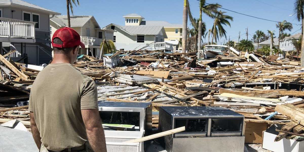 Scene of destructive aftermath of Florida hurricane