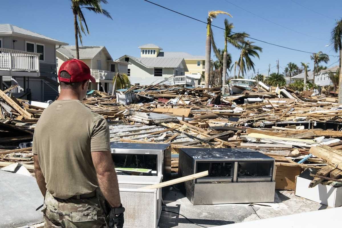 Scene of destructive aftermath of Florida hurricane