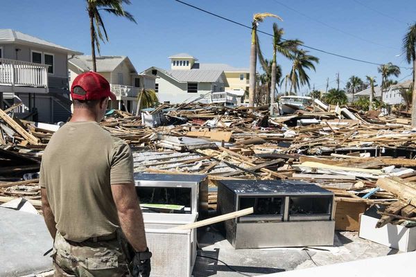 Scene of destructive aftermath of Florida hurricane