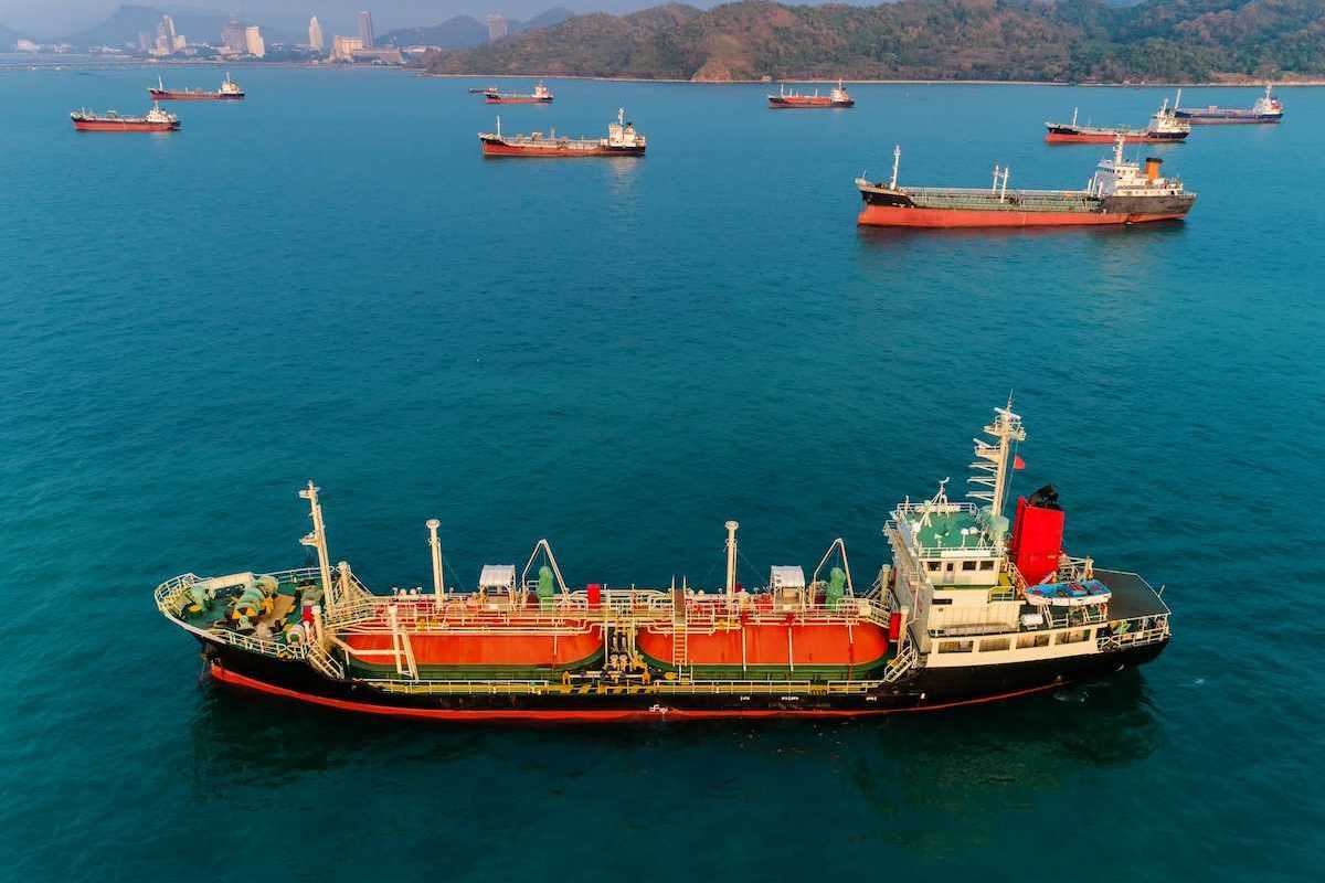 Ships parked, presumably awaiting loading or off-loading