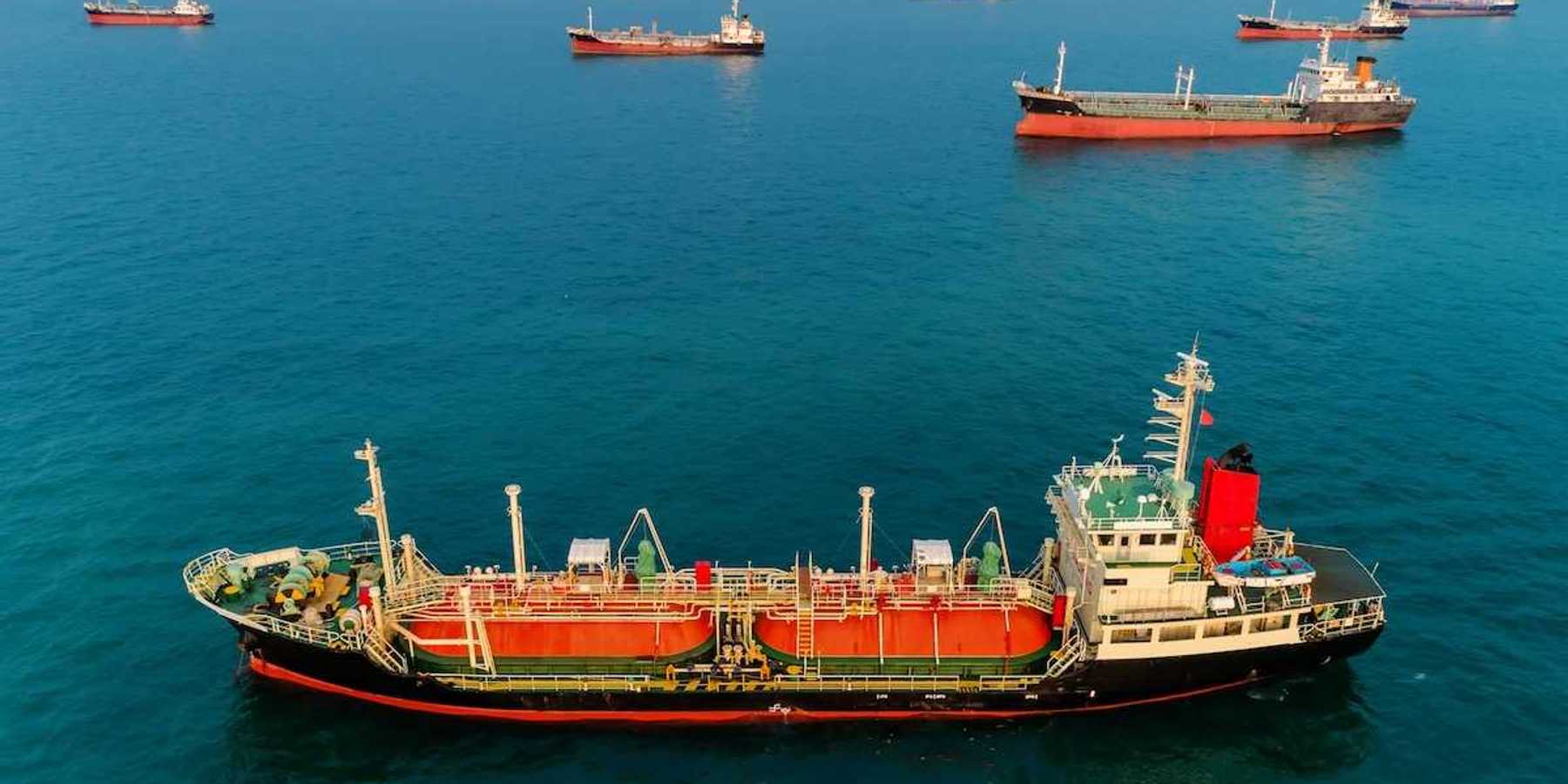 Ships parked, presumably awaiting loading or off-loading