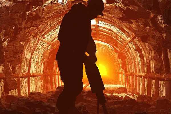 Silhouette of worker in a mine tunnel