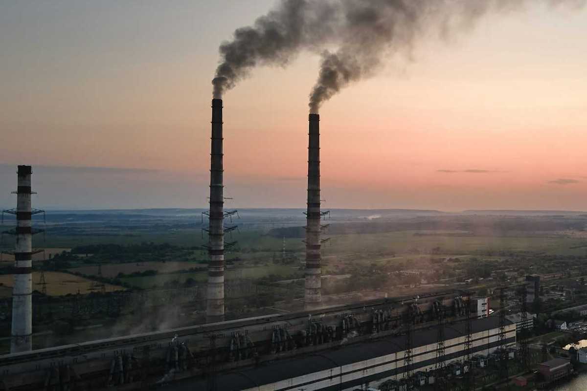 Smokestacks emitting pollution at coal-fired facility