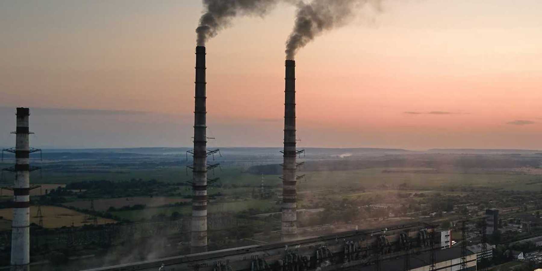 Smokestacks emitting pollution at coal-fired facility