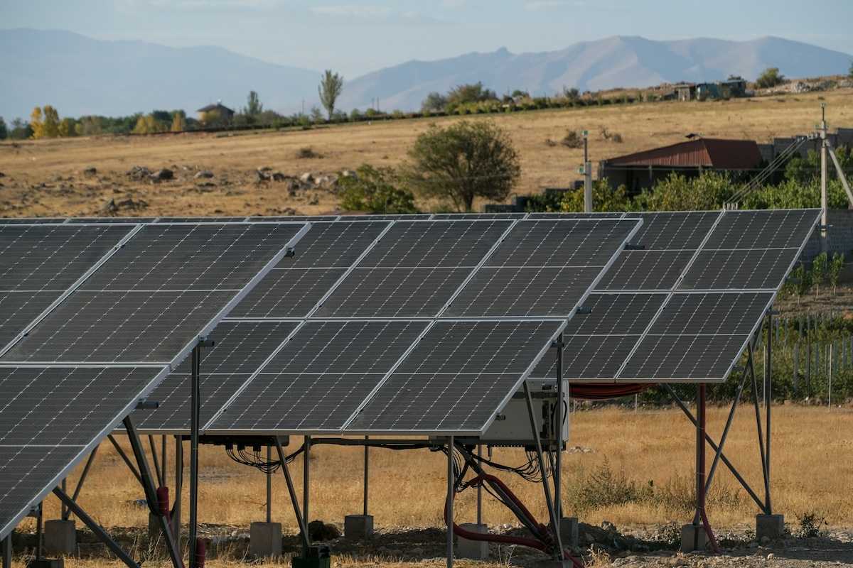 Solar panels arrayed in a remote setting