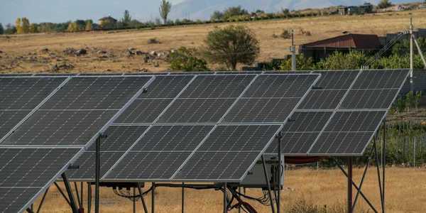 Solar panels arrayed in a remote setting