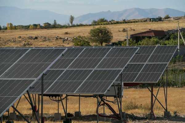 Solar panels arrayed in a remote setting