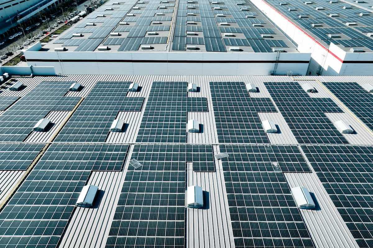 Solar panels deployed on roof of massive warehouses or data centers