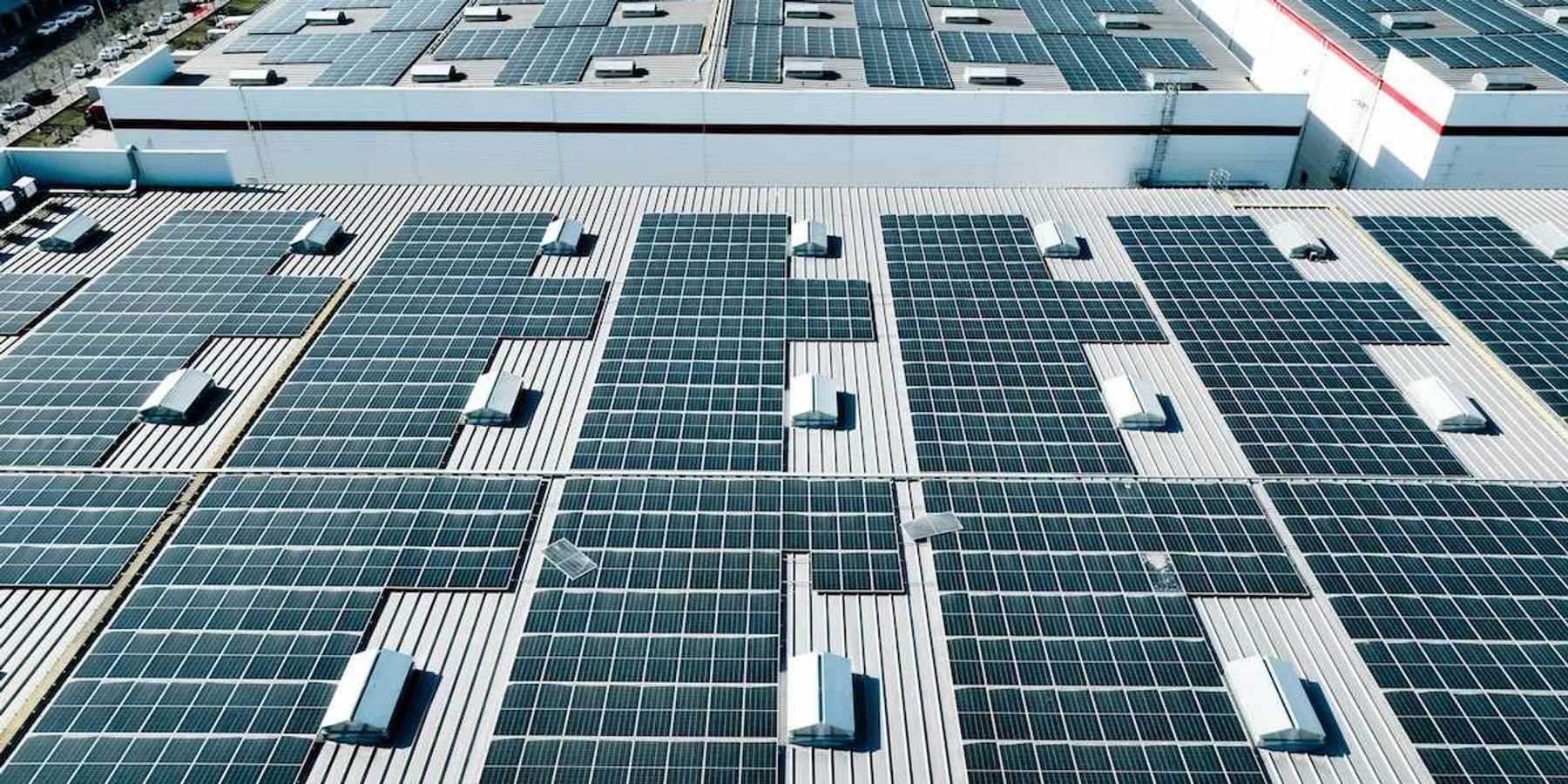 Solar panels deployed on roof of massive warehouses or data centers