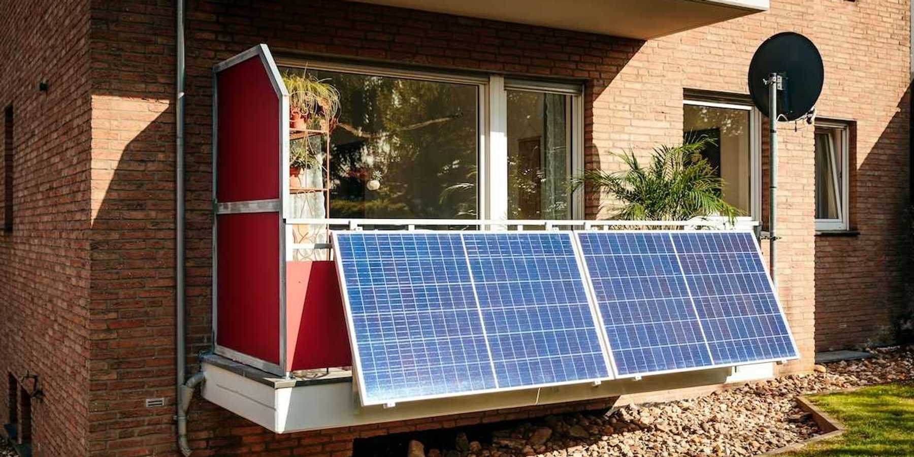 Solar panels mounted on outside of an apartment (aka "balcony solar").