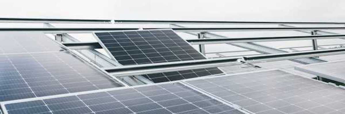 Solar panels on a cloudy day