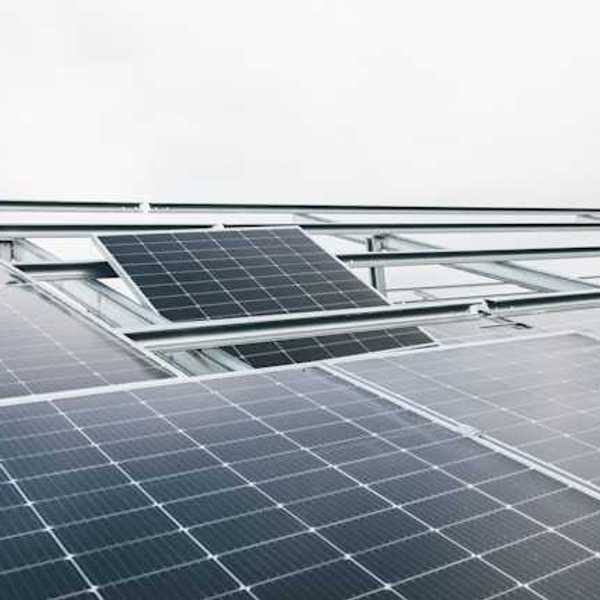 Solar panels on a cloudy day