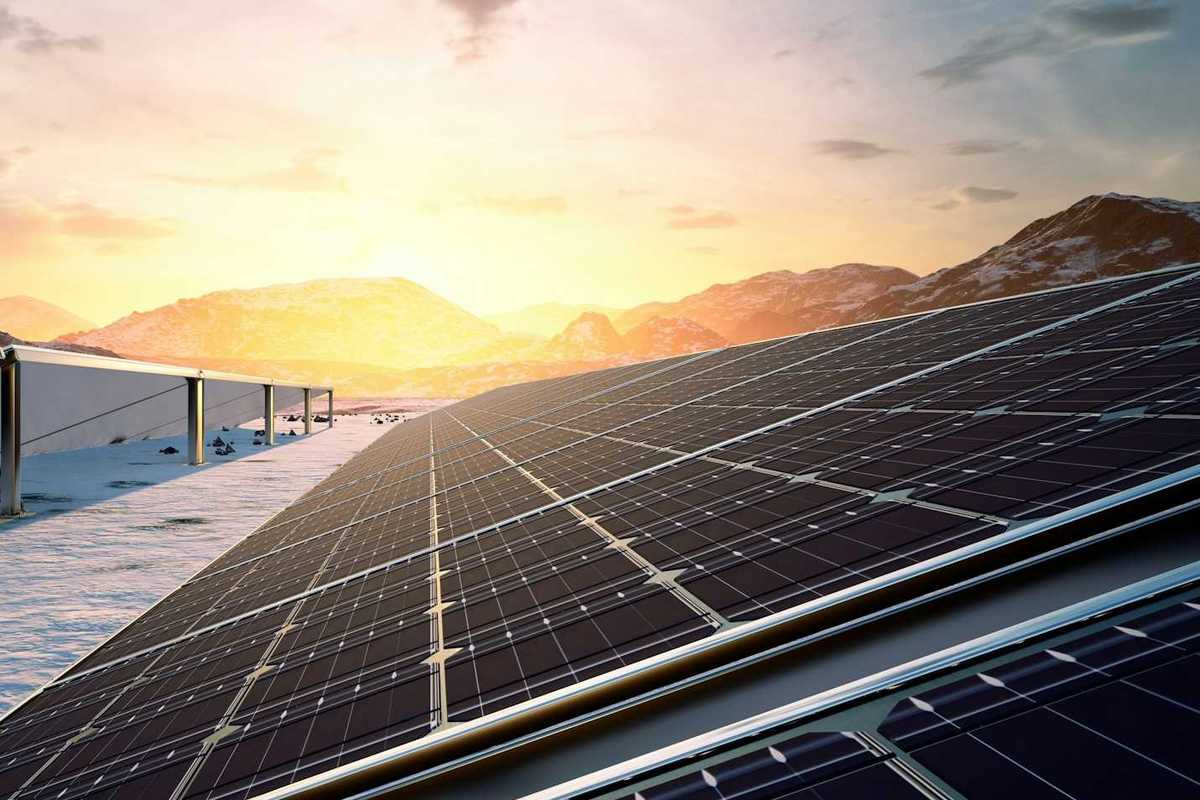 Solar panels on a snowy landscape