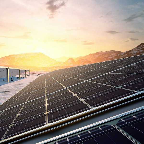 Solar panels on a snowy landscape