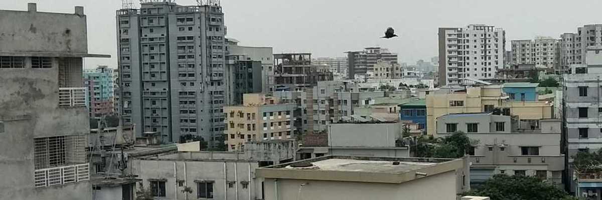 Solar panels on Bangladeshi city rooftop in Dhaka