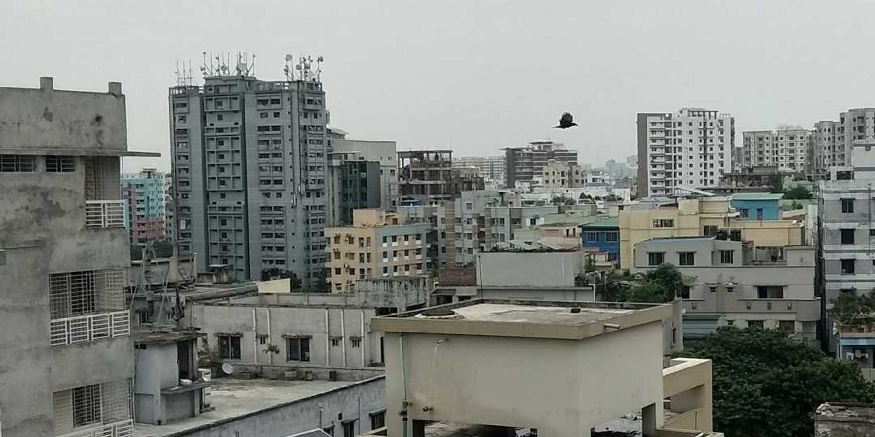 Solar panels on Bangladeshi city rooftop in Dhaka