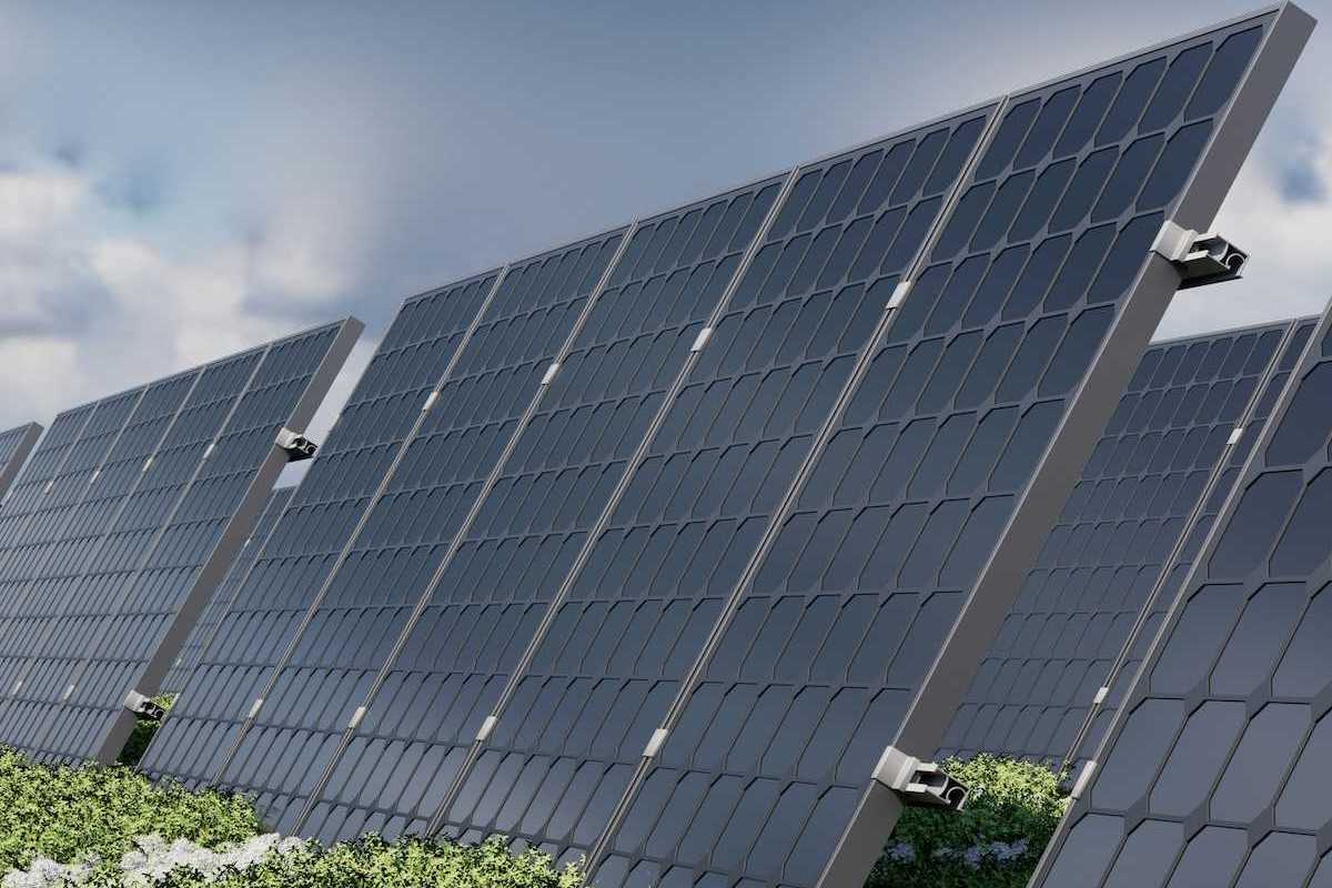Solar panels under a cloudy sky