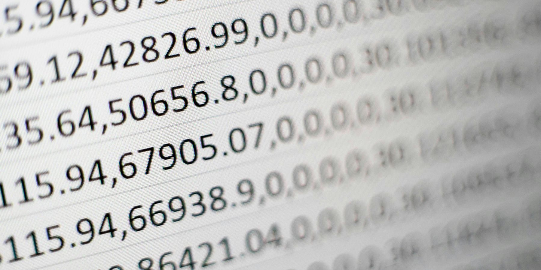 Spreadsheet cells and rows with numbers.