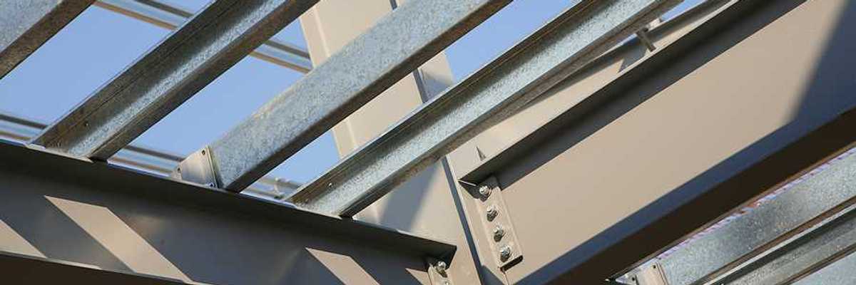 Steel roof beams on a construction site