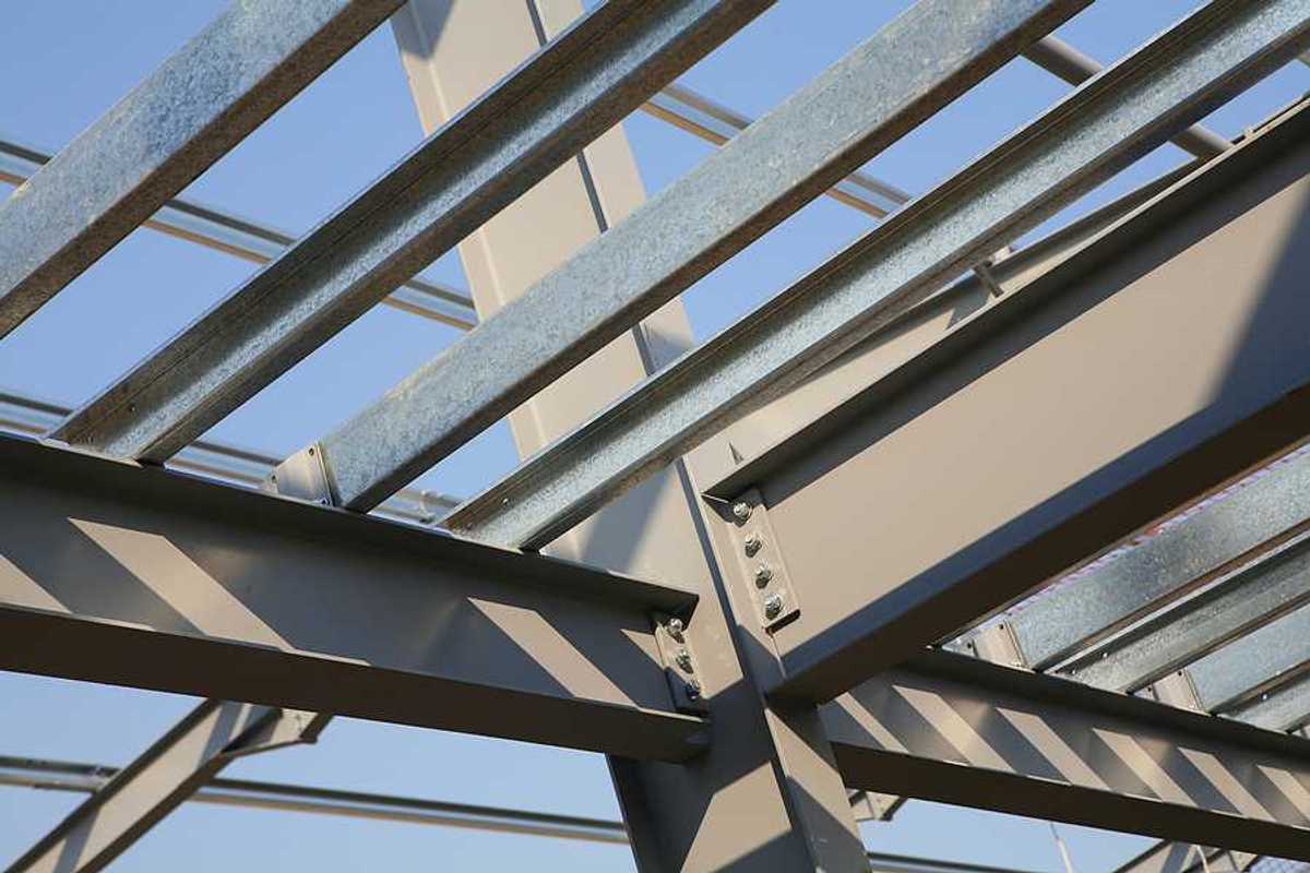 Steel roof beams on a construction site