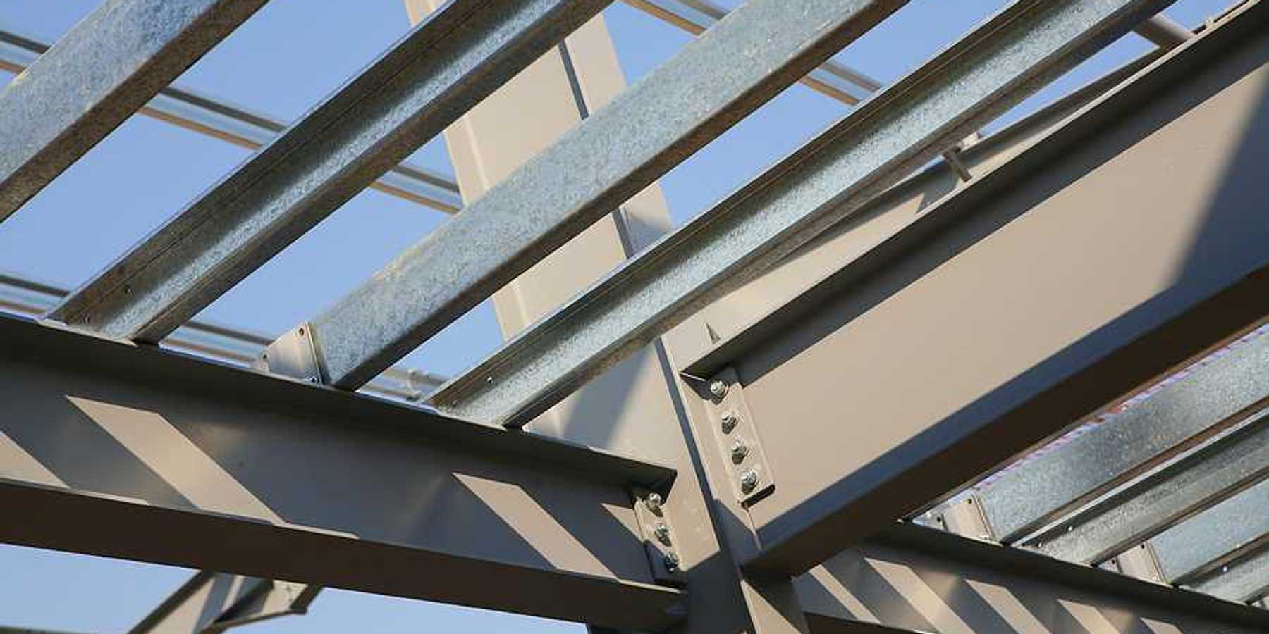 Steel roof beams on a construction site