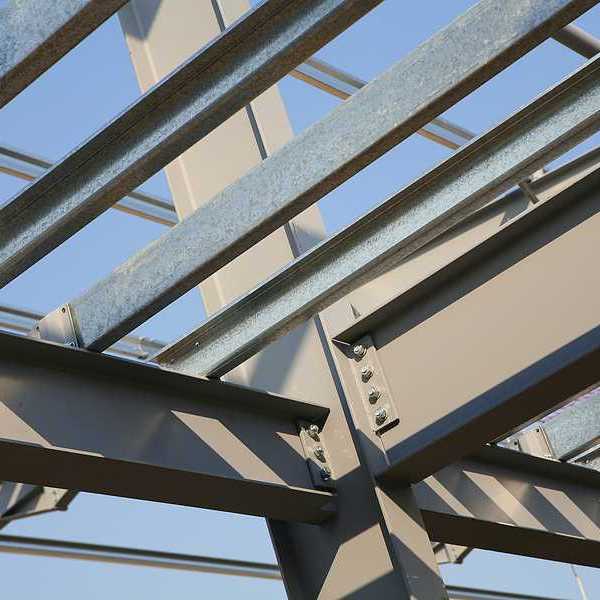 Steel roof beams on a construction site