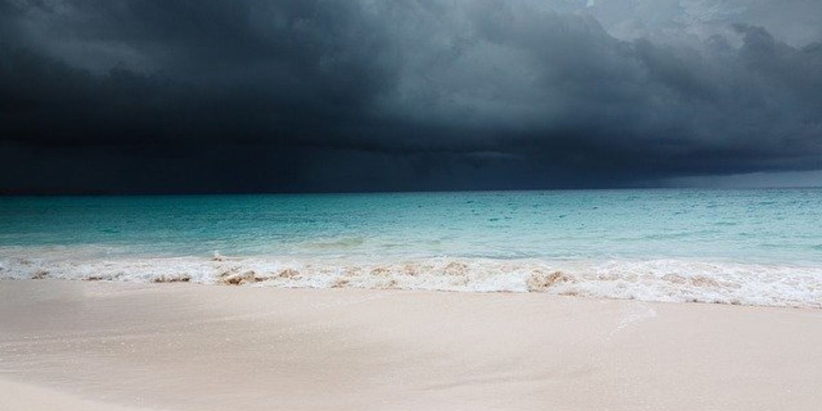 storm clouds hovering over a beach