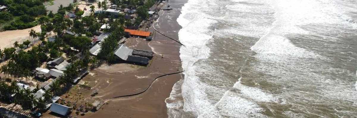 Storm surge damage along tropical coast