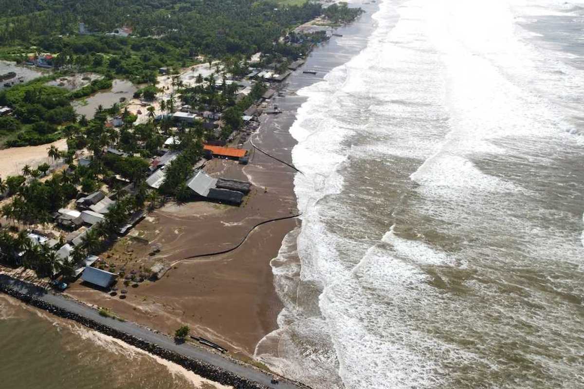 Storm surge damage along tropical coast