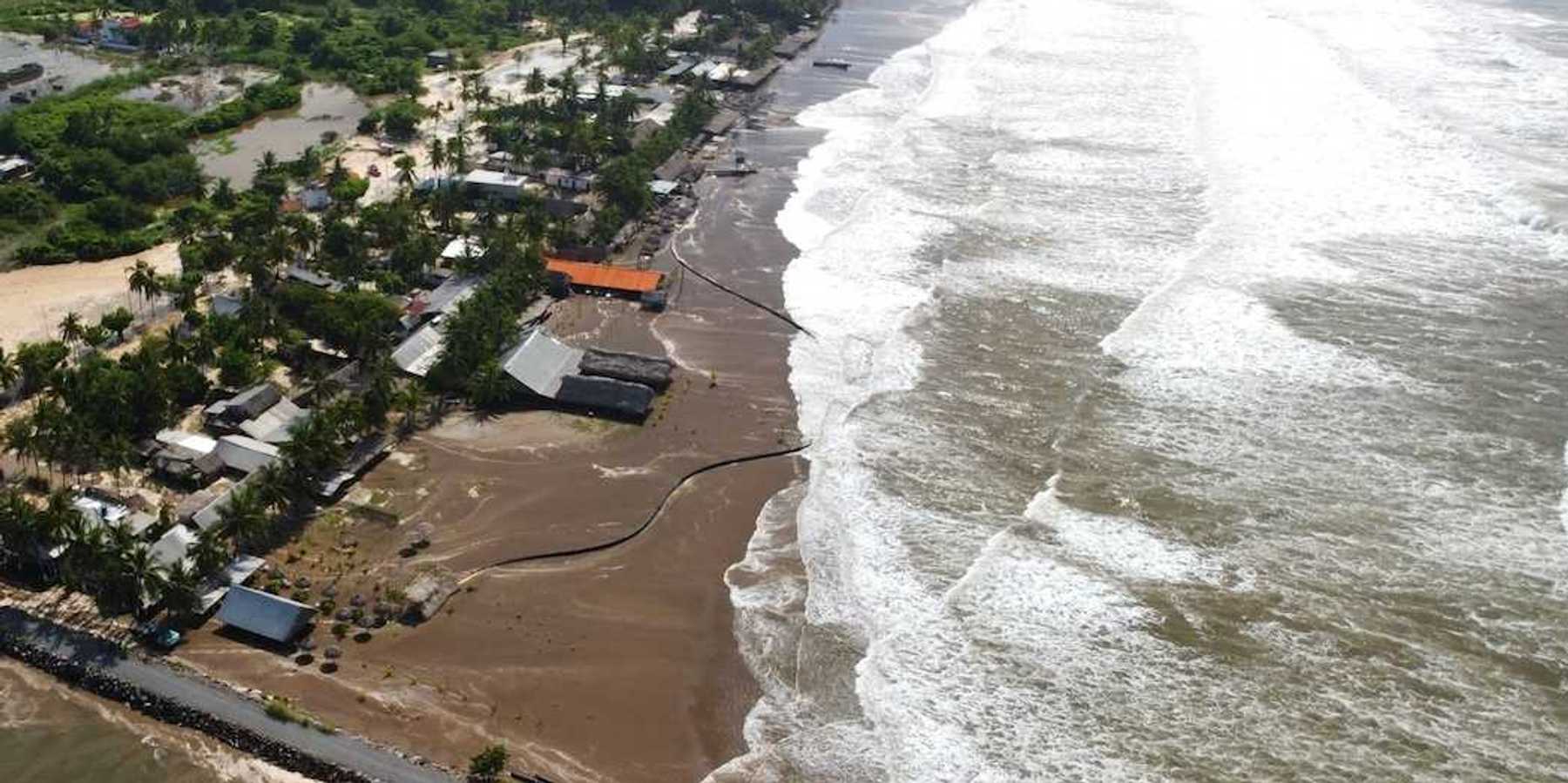 Storm surge damage along tropical coast