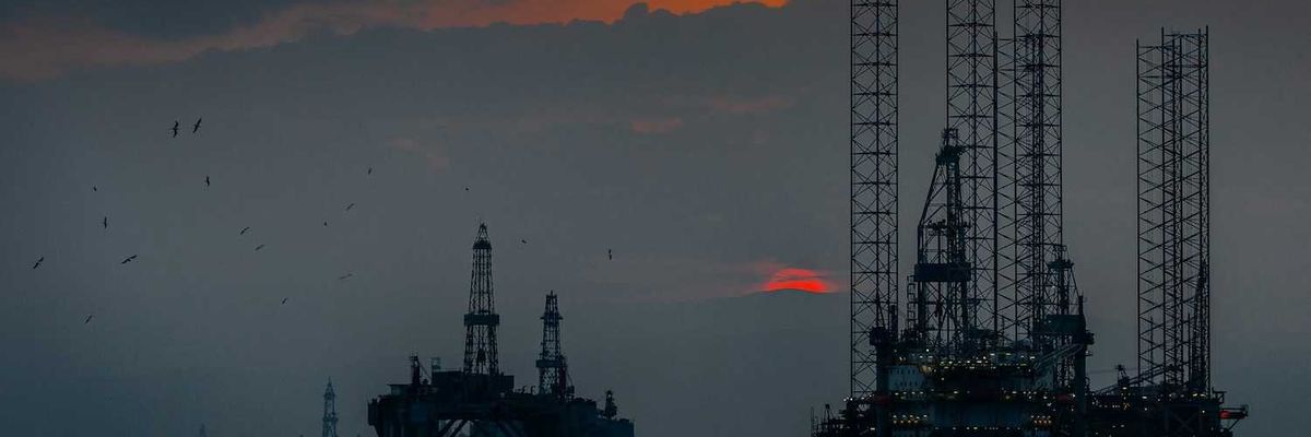 Sunset over the Cromarty Firth and North Sea oil platforms