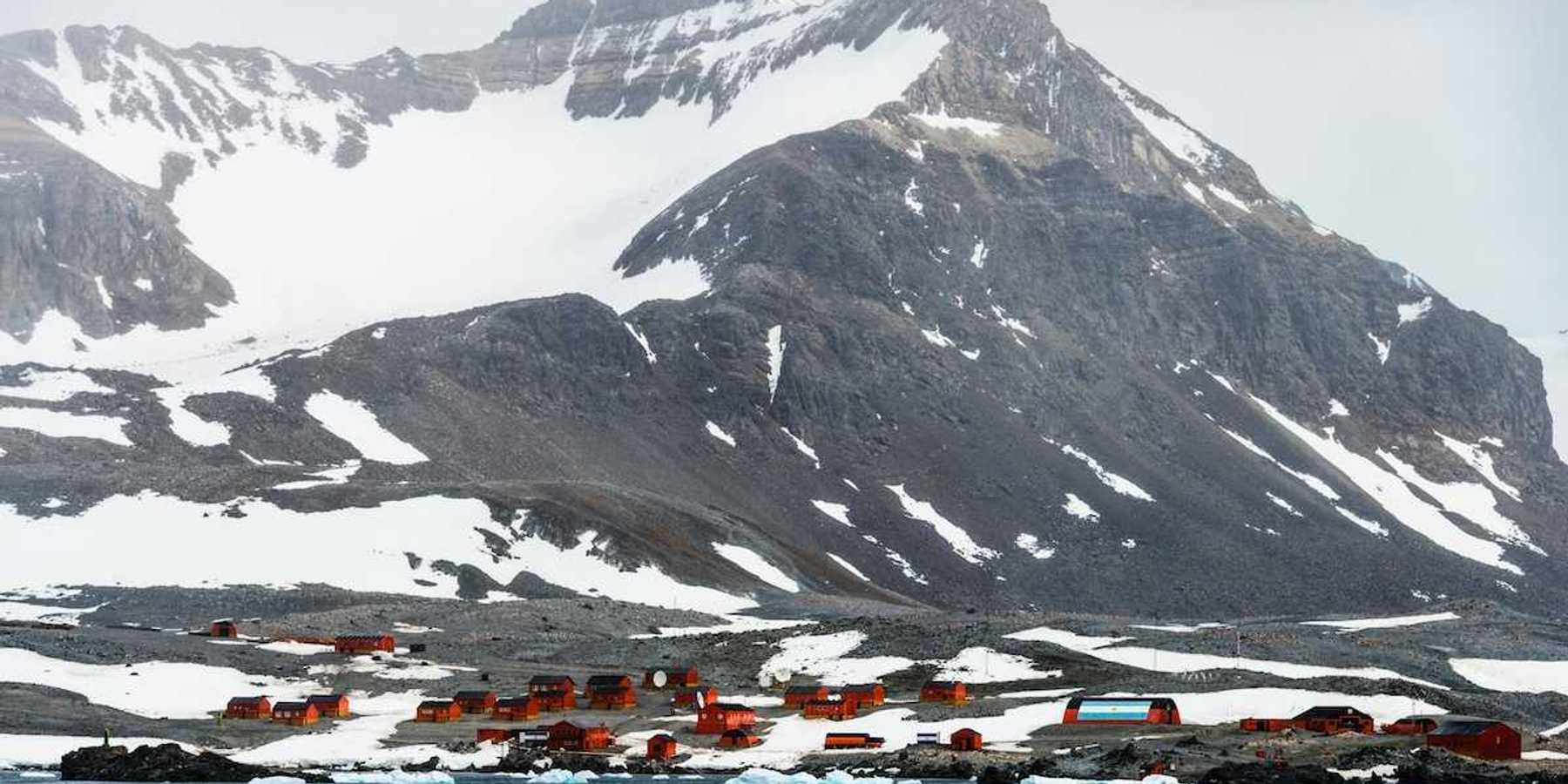The Argentinian "Esperanza" Base at Hope Bay on the Antarctic Peninsula. Red buildings dotting the landscape.