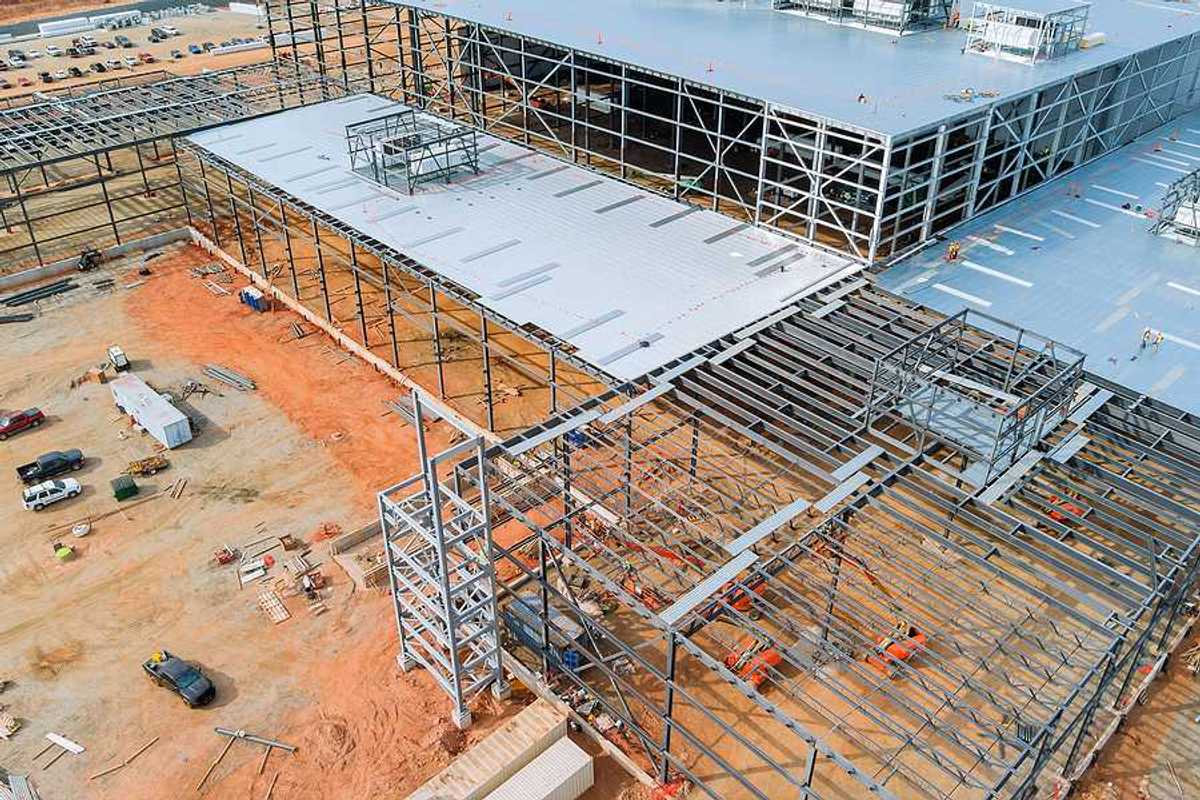 The construction of a warehouse or data center in a dry location