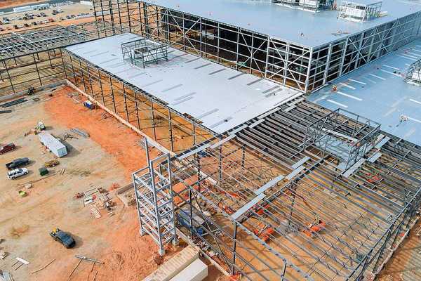 The construction of a warehouse or data center in a dry location