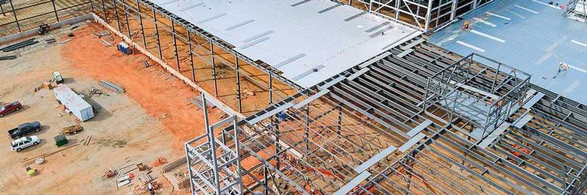 The construction of a warehouse or data center