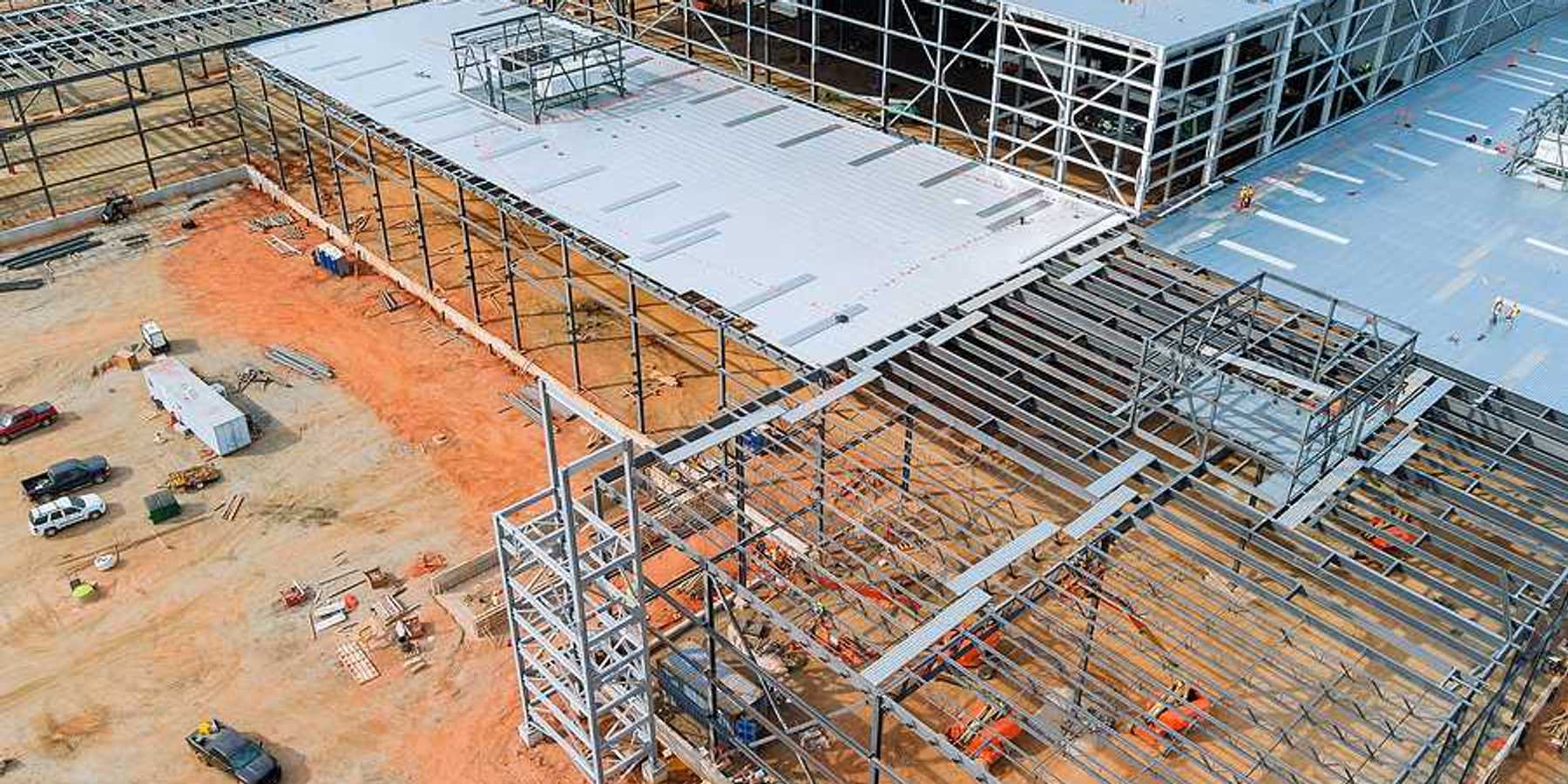 The construction of a warehouse or data center